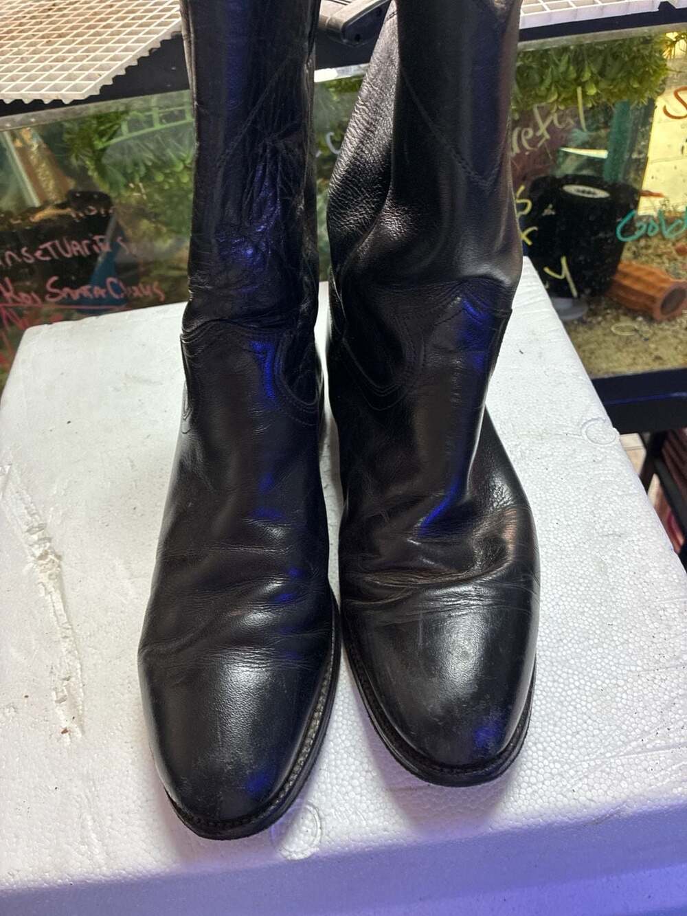 Justin L3703 Black Leather Cowboy Boots Size 9A